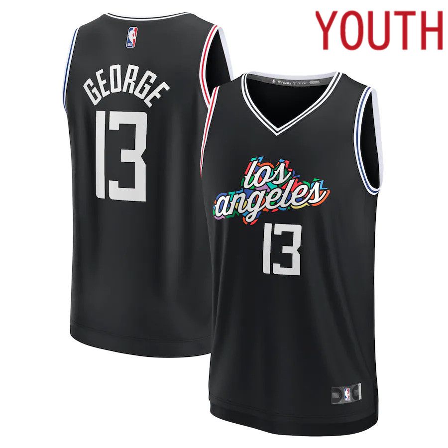 Youth Los Angeles Clippers #13 Paul George Fanatics Branded Black 2022-23 Fastbreak NBA Jersey